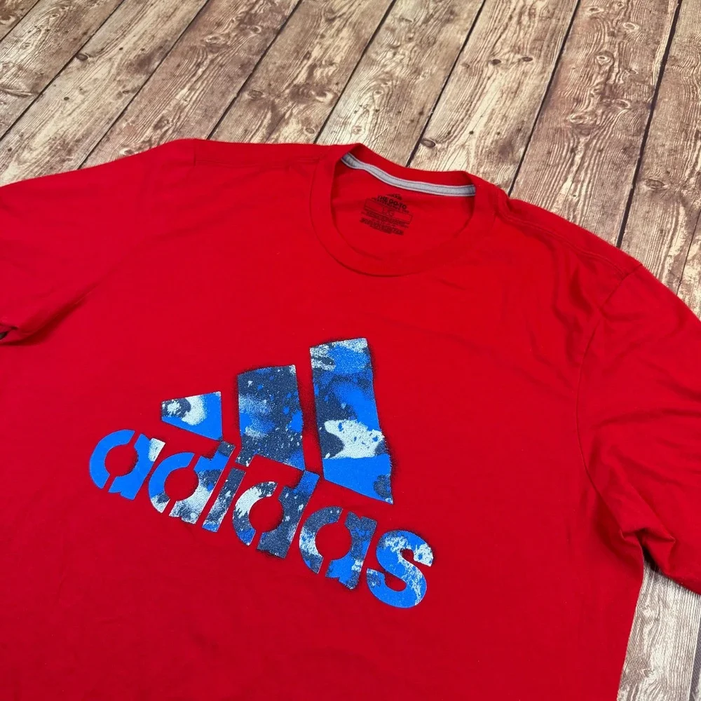 Adidas The Go-To Performance Tee Mens Large Red Climalite Graphic Logo Shirt